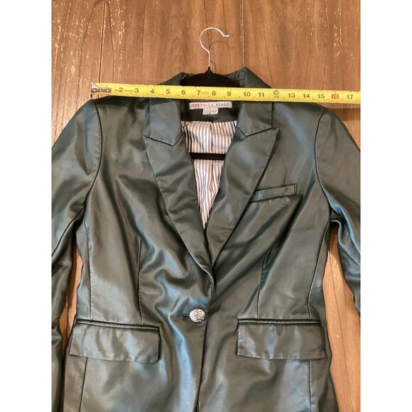 Veronica Beard Hollis Emerald Faux Vegan Leather Dickey Jacket Blazer Size 4 - Picture 8 of 12